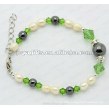 Glass Beads Hematite Pearl Bracelet with chain